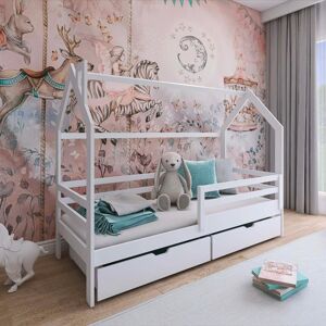 petitechambre.fr Lit cabane 1 place LILA pour chambre enfant   Blanc   80 cm x 160 cm   Pin Massif