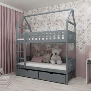 petitechambre.fr Lit cabane GAJA superpose pour chambre enfant   Gris   90 cm x 180 cm   Pin Massif