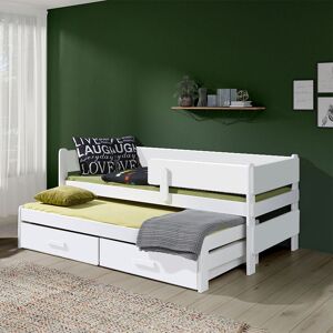 petitechambre.fr Lit gigogne SOLANO pour chambre enfant   Blanc   80 cm x 170 cm   Pin massif et mélaminé