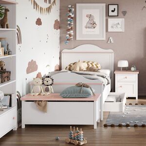 petitechambre.fr Lit pour enfant fille LUNA blanc et rose   90 cm x 200 cm   Panneaux Stratifiés