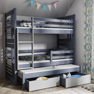 petitechambre.fr Lit superpose RIO 3 couchages pour enfant en gris et graphite   80 cm x 200 cm   Pin Massif