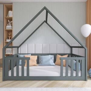 petitechambre.fr Lit maison BEE pour chambre enfant   Graphite   80 cm x 200 cm   Pin Massif