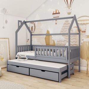 petitechambre.fr Lit MONKEY pour une chambre enfant mixte, lit gigogne   Gris   80 cm x 190 cm   Pin Massif