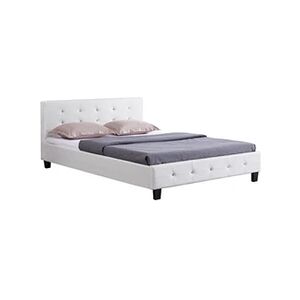 Idimex Lit double pour adulte JOSY avec sommier 140x190 cm 2 places, tête et pied de lit capitonnés avec strass, en synthétique blanc - Publicité