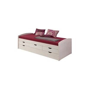 Idimex Lit gigogne JULIA 90x200 cm avec rangement et tiroir-lit lit pour enfant en pin massif lasuré blanc - Publicité