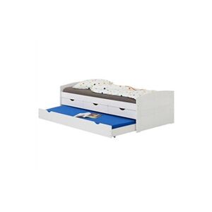 Idimex Lit gigogne JESSY lit enfant fonctionnel avec tiroir-lit et rangements 3 tiroirs, couchage 90 x 200 cm, en pin massif lasuré blanc - Publicité