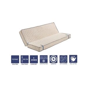 GENERIQUE Matelas Ferme Pour tous Clic Clac 130x190 x 15 cm avec Mémoire de Forme sur Face Hiver - Découpe Assise 70 cm - 5 zones de Confort - Face été et - Publicité