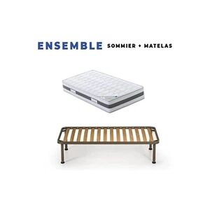 GENERIQUE Lot de 2 Matelas 90x200 x 23 cm + 2 Sommiers + pieds Offerts avec Latex Naturel densité 80 Kg/m3 - Tissu 100% Coton - Compatible Sommiers Articulés - - Publicité