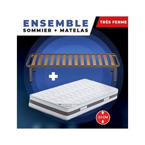 GENERIQUE Lot de 2 Matelas 80x200 + Sommiers + pieds + Oreillers Mémoire Offerts Mémoire de Forme - 23 cm - Très Ferme - Publicité