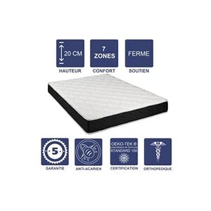 GENERIQUE Lot de 2 Matelas Latex 80 Kg/m3 + Aertech+ 35 Kg/m3 100x200 x 20 cm Ferme + Oreiller Visco + 2 Alèses 7 Zones de Confort - Très Respirant - Publicité