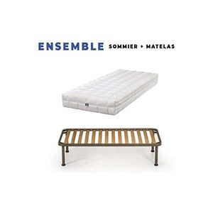 GENERIQUE Lot de 2 Matelas 90x200 + Sommiers + pieds + 2 Oreillers Mémoire + 2 Protèges Matelas Offerts - Latex Naturel - Compatible Sommiers Electriques - 80 - Publicité