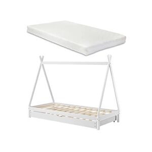 Premium XL Lit d'Enfant Tipi Gigogne Tiroir-Lit à Sommier à Lattes avec Matelas Mousse à Froid Bois de Pin 200 x 90 cm Blanc Mat Laqué [en.casa] [neu.haus] - Publicité