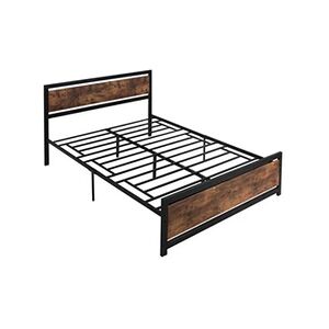 HOMCOM Lit double design industriel - tête de lit, pied de lit et sommier - dim. 208L x 167l x 103H cm - compatible matelas 200L x 160l cm - acier noir MDF - Publicité