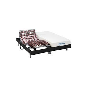 Vente-Unique.com Lit électrique relaxation tout plots matelas mémoire de forme HESIODE III de DREAMEA - moteurs OKIN - noir - 2 x 90 x 200 cm - Publicité