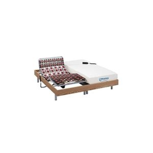 Vente-Unique.com Lit électrique relaxation tout plots matelas mémoire de forme HESIODE III de DREAMEA - moteurs OKIN - chêne naturel - 2 x 90 x 200 cm - Publicité