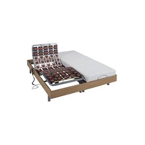 Vente-Unique.com Lit électrique relaxation tout plots matelas latex CASSIOPEE III de DREAMEA - moteurs OKIN - 2 x 90 x 200 cm - chêne - Publicité