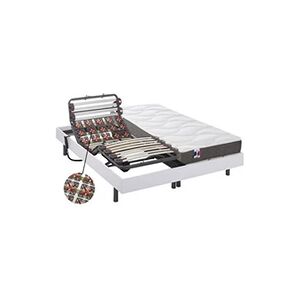 Vente-Unique.com Lit électrique relaxation lattes et plots matelas 100% latex 3 zones MENELAS de DREAMEA - Blanc - 2 x 90 x 200 cm - moteurs OKIN - Publicité