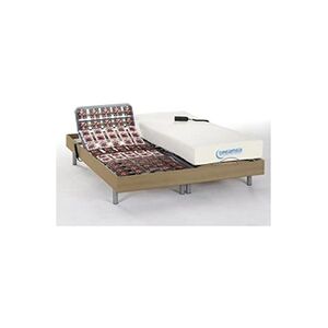 Vente-Unique.com Lit électrique relaxation tout plots matelas mémoire de forme HESIODE III de DREAMEA - moteurs OKIN - chêne naturel - 2 x 70 x 190 cm - Publicité