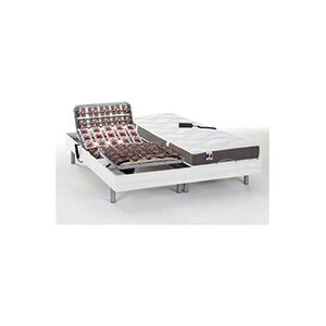 Vente-Unique.com Lit électrique relaxation tout plots matelas 100% latex 3 zones JUPITER de DREAMEA - Blanc - 2 x 70 x 190 cm - moteurs OKIN - Publicité