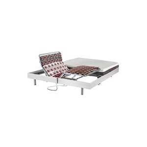 Vente-Unique.com Lit électrique relaxation tout plots matelas mémoire de forme ATRIDE de DREAMEA - moteurs OKIN - blanc - 2 x 90 x 200 cm - Publicité