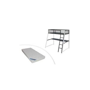 Vente-Unique.com Lit mezzanine MALICIA - 90 x 190 cm - bureau intégré - Noir et blanc + matelas - Publicité