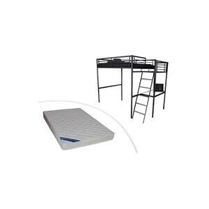 Vente-Unique.com Lit mezzanine CASUAL II - 140 x 190 cm - plateforme bureau - Anthracite + matelas - Publicité