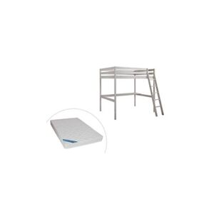 Vente-Unique.com Lit mezzanine GEDEON II - 140 x 190 cm - Avec bureau - Pin massif - Blanchi + matelas - Publicité