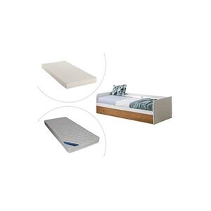 Vente-Unique.com Lit gigogne banquette JULIETTE - 2 x 90 x 190 cm - MDF - Blanc et Merisier + matelas - Publicité