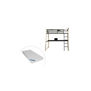 Vente-Unique.com Lit mezzanine MALICIA - 90 x 190 cm - bureau intégré - Noir et chêne + matelas - Publicité