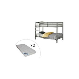 Vente-Unique.com Lits superposés ANICET II - 2 x 90 x 190cm - Pin Massif - Gris + matelas - Publicité