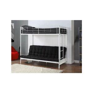 Vente-Unique.com Lit mezzanine 90 x 190 cm - Avec banquette convertible - Métal - Blanc + Futon noir - MODULO V - Publicité