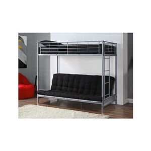 Vente-Unique.com Lit mezzanine 90 x 190 cm - Avec banquette convertible - Métal - Argent + Futon noir - MODULO V - Publicité