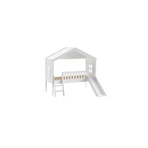 Altobuy LAKA - Lit Maison Surélevé 90x200cm Blanc avec Toboggan - - Publicité