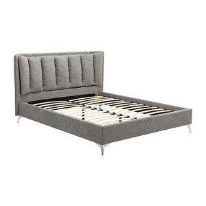 Vente-Unique.com Lit 140 x 190 cm avec tête de lit rembourrée - Tissu - Gris - FUNITI - Publicité