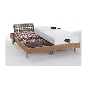 Vente-Unique.com Lit électrique relaxation tout plots matelas mémoire de forme et bambou LYSIS III de NATUREA - moteurs OKIN - 2 x 70 x 190 cm - chêne - Publicité