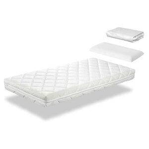 DORMALIT Pack Matelas 90X200 CARAMEL LIT ENFANT, Epaisseur 11 CM + 1 Oreiller a memoire 90x35 + 1 Protege matelas 90x200 - Publicité