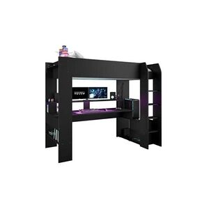 Parisot Lit mezzanine combine enfant LED Gamer ONLINE - 90 x 200 cm - Noir mat - Sommier inclus - - Publicité