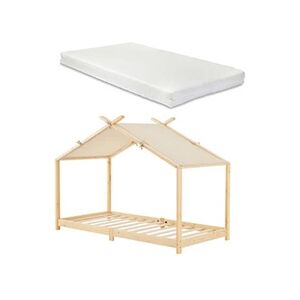 Premium XL Lit enfant Brome forme maison avec matelas 90 x 200 cm sommier à lattes bois de pin - Publicité