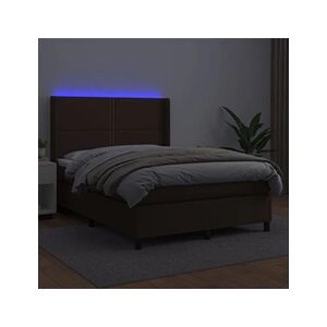 VIDAXL Sommier à lattes de lit matelas LED Marron 140x200cm Similicuir - Publicité