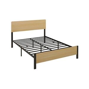 HOMCOM Lit double design industriel - tête de lit, pied de lit et sommier - compatible matelas 190L x 140l cm - acier noir aspect bois clair - Publicité