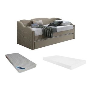 Vente-Unique.com Lit banquette gigogne 2 x 90 x 190 cm - Velours - Taupe + Matelas - LENVIA - Publicité