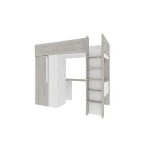 Vente-Unique.com Lit mezzanine 90 x 200 cm avec armoire et bureau - Naturel grisé et blanc - NICOLAS - Publicité