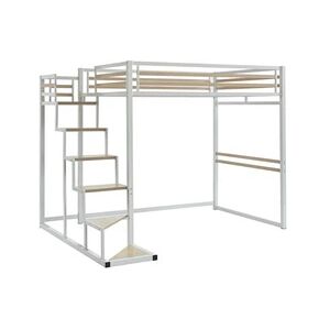 Vente-Unique.com Lit mezzanine 140 x 200 cm - Métal et MDF - Blanc - JOGUI - Publicité