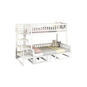 Home Enjoy Lit superposé 90x200 enfant avec escalier, table réglable et canapé, en bois de pin, blanc - Publicité