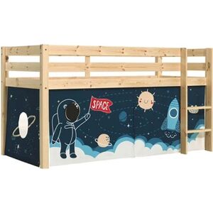 Non renseigné Lit mezzanine 90x200 cm avec tente astronaute pin massif clair Pino - Publicité