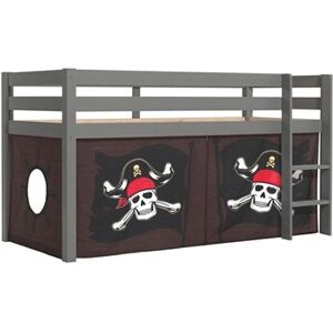 Non renseigné Lit mezzanine 90x200 cm avec tente pirate marron pin massif gris Pino - Publicité