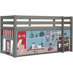 Non renseigné Lit mezzanine 90x200 cm avec tente animaux pin massif gris Pino - Publicité