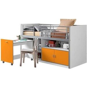 Non renseigné Lit combiné 90x200 cm avec sommier 1 bureau 2 portes bois blanc et orange Bonny - Publicité