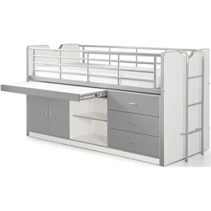 Non renseigné Lit combiné 90x200 cm avec sommier 1 bureau 3 tiroirs bois blanc et gris Bonny - Publicité