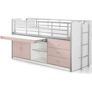 Non renseigné Lit combiné 90x200 cm avec sommier 1 bureau 3 tiroirs bois blanc et rose Bonny - Publicité